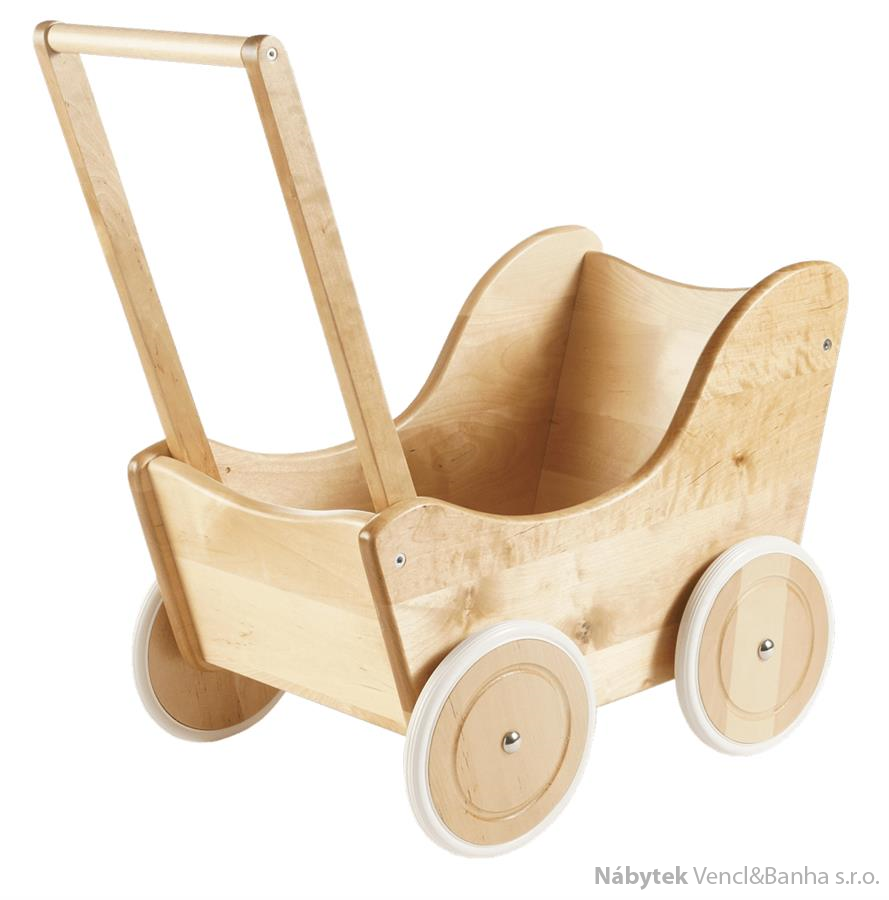 dětská dřevěná hračka kočárek pro panenky Retro Stroller elm